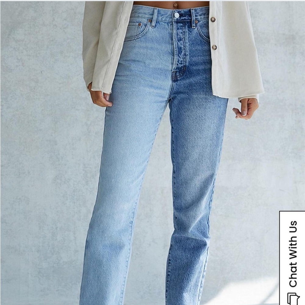 PacSun high-waisted, two-toned blue denim dad jeans
